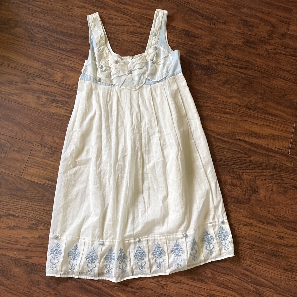 Tabitha Sundress Flower 100% Cotton White/blue Sz 8